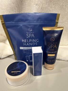 Bath & Body Works True Blue Spa Helping Hands 60 Sec, Buffer, Cream Gift Set NEW